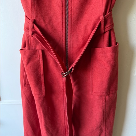 Akris Punto Crew Neck Knee-Length Red Sleeveless Belted Dress US Size 8 - Picture 6 of 12